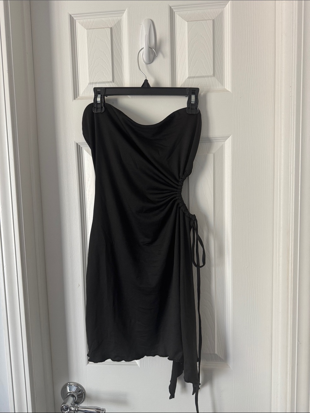 Hello Molly Black Strapless Ruched Side Tie Dress